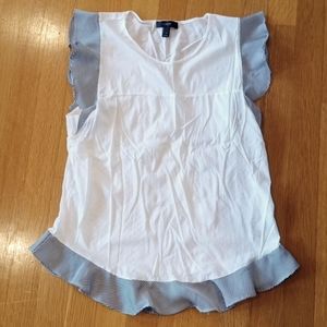 J. Crew Navy White Ruffled Sleeve women's Top Small